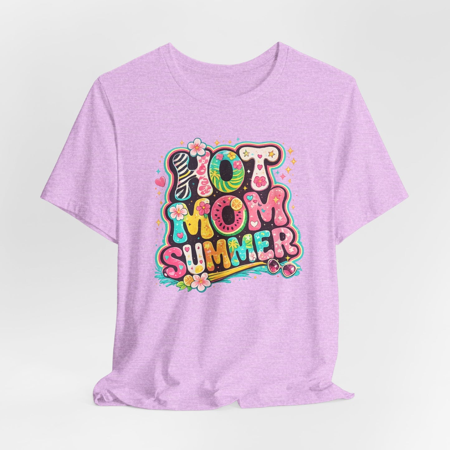 Hot Mom Summer Retro Graphic Tee | Trendy Y2K Summer Shirt | Colorful Beach Vacation T-Shirt | Cute Boutique Mama Tee