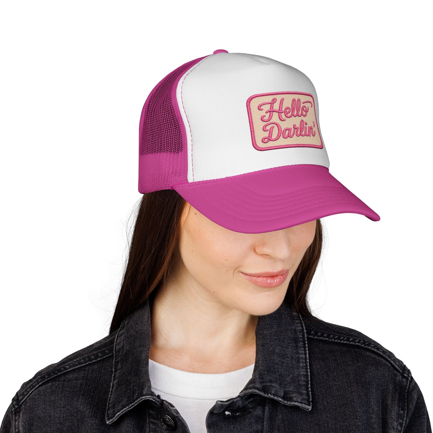 Hello Darlin' Trucker Hat - Retro Pink Script Patch Cap