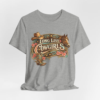 Long Live Cowgirls Graphic Tee — Western Cowgirl Vintage Horse & Hat Design