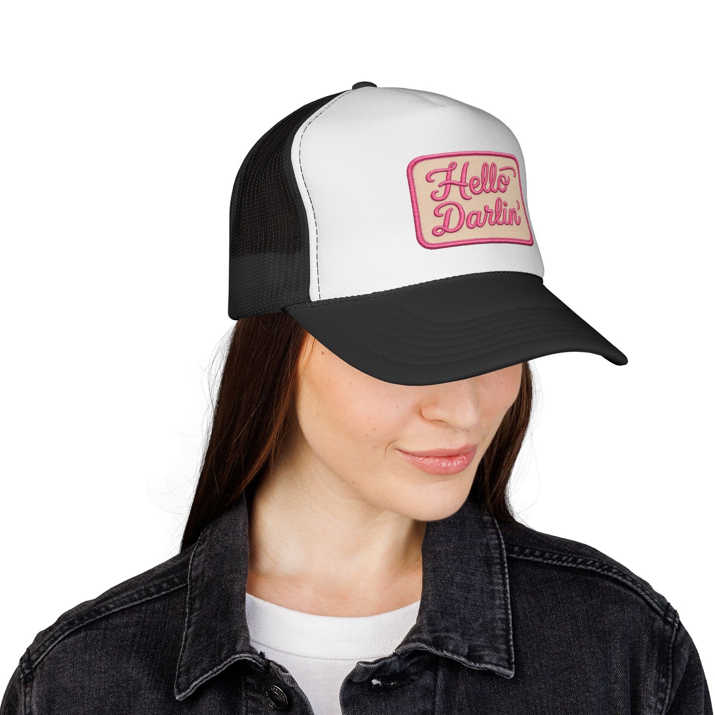 Hello Darlin' Trucker Hat - Retro Pink Script Patch Cap