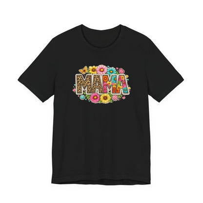 Mama Floral Leopard T-Shirt – Colorful 'MAMA' Graphic Tee