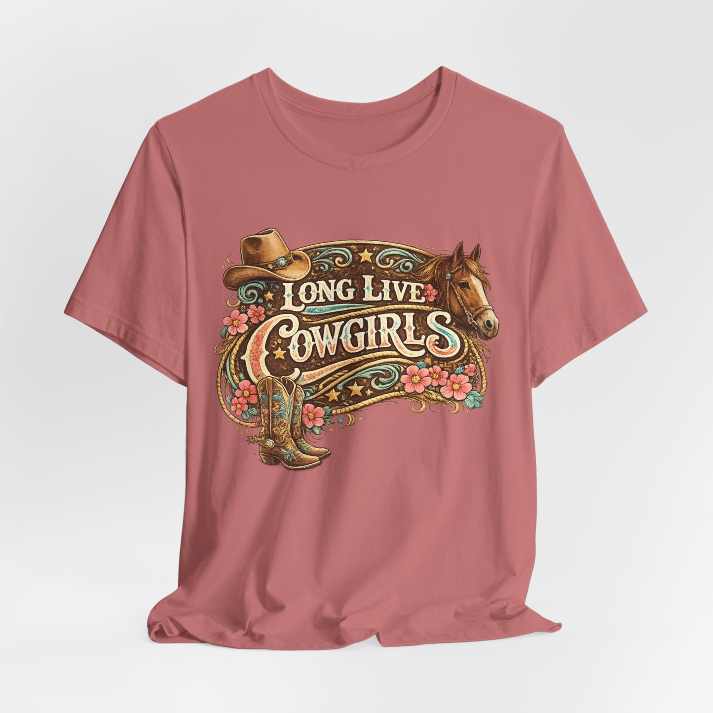Long Live Cowgirls Graphic Tee — Western Cowgirl Vintage Horse & Hat Design