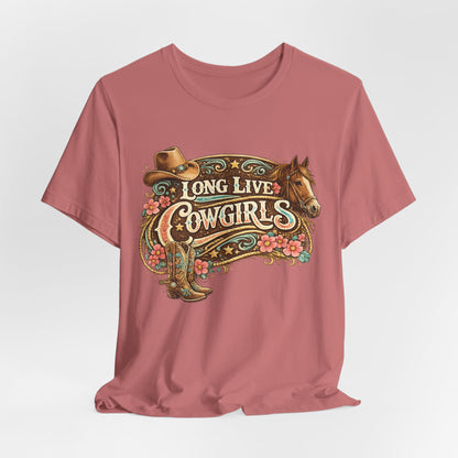Long Live Cowgirls Graphic Tee — Western Cowgirl Vintage Horse & Hat Design