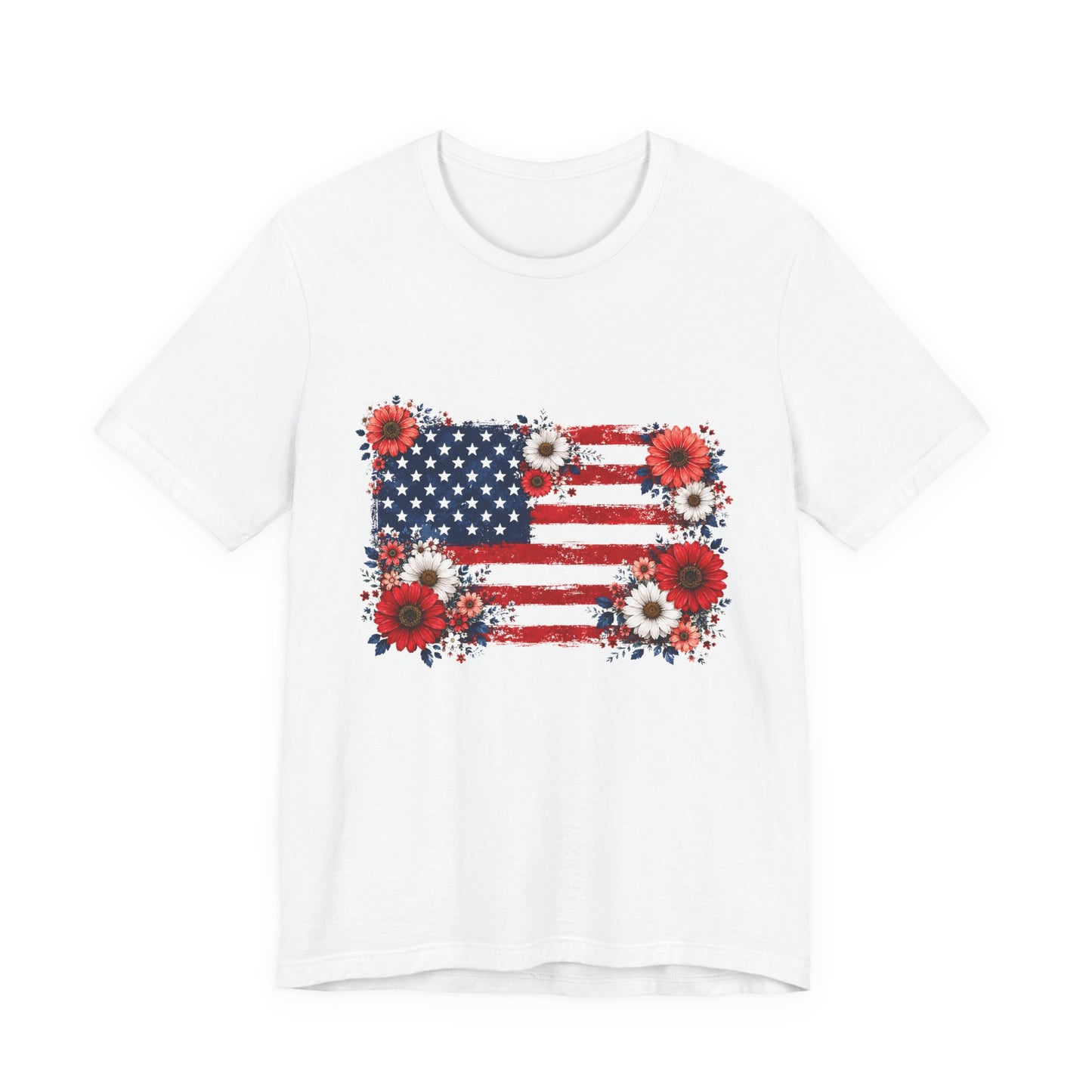American Flag Floral T-Shirt — Patriotic 4th of July Tee