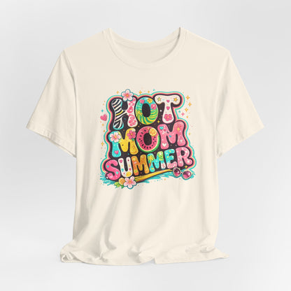 Hot Mom Summer Retro Graphic Tee | Trendy Y2K Summer Shirt | Colorful Beach Vacation T-Shirt | Cute Boutique Mama Tee