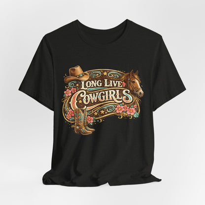 Long Live Cowgirls Graphic Tee — Western Cowgirl Vintage Horse & Hat Design