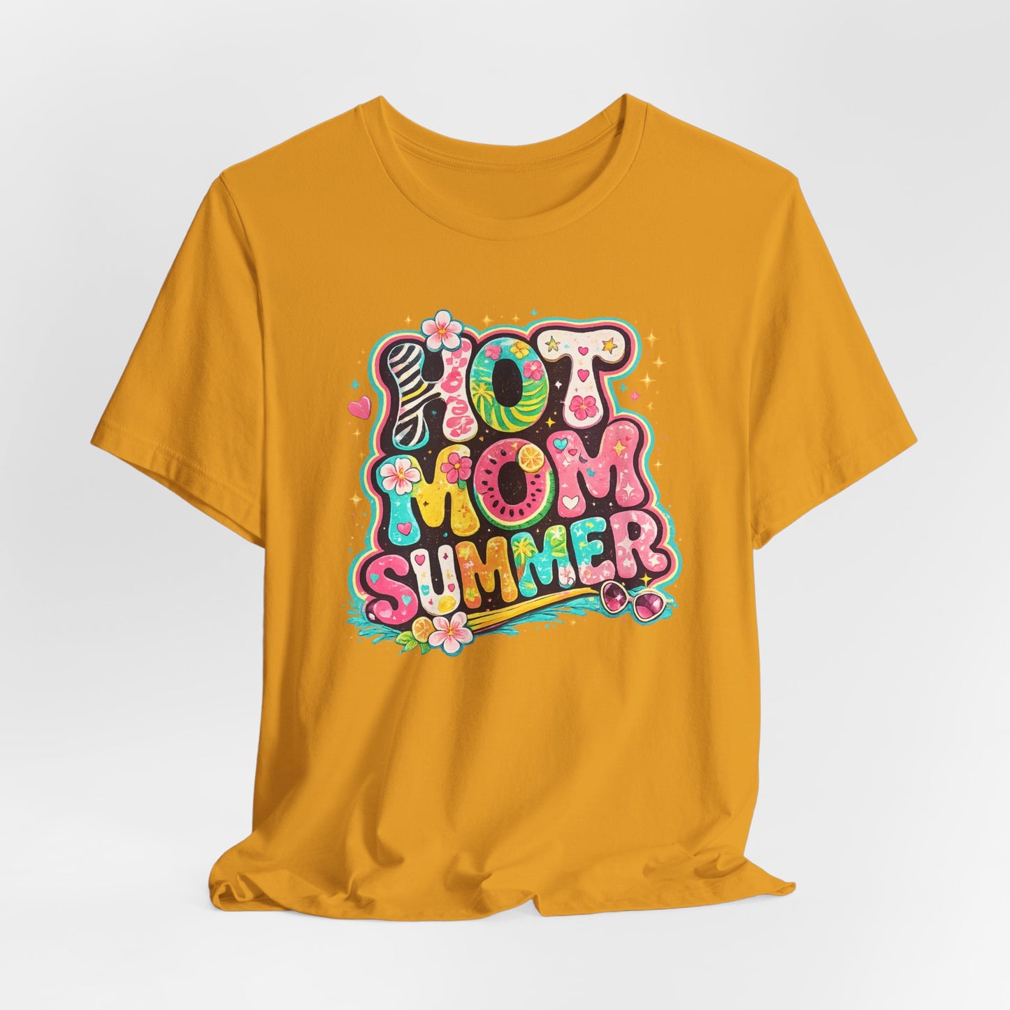 Hot Mom Summer Retro Graphic Tee | Trendy Y2K Summer Shirt | Colorful Beach Vacation T-Shirt | Cute Boutique Mama Tee