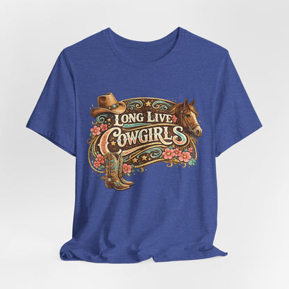 Long Live Cowgirls Graphic Tee — Western Cowgirl Vintage Horse & Hat Design