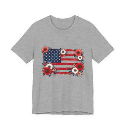 American Flag Floral T-Shirt — Patriotic 4th of July Tee