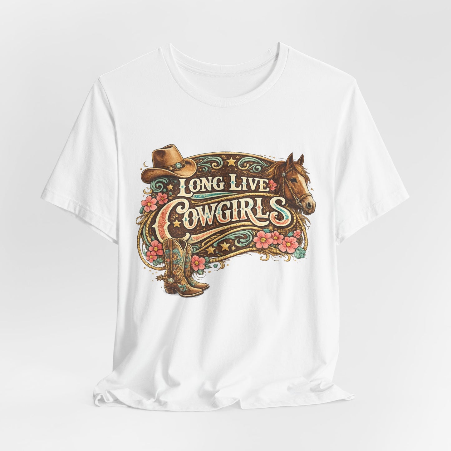 Long Live Cowgirls Graphic Tee — Western Cowgirl Vintage Horse & Hat Design