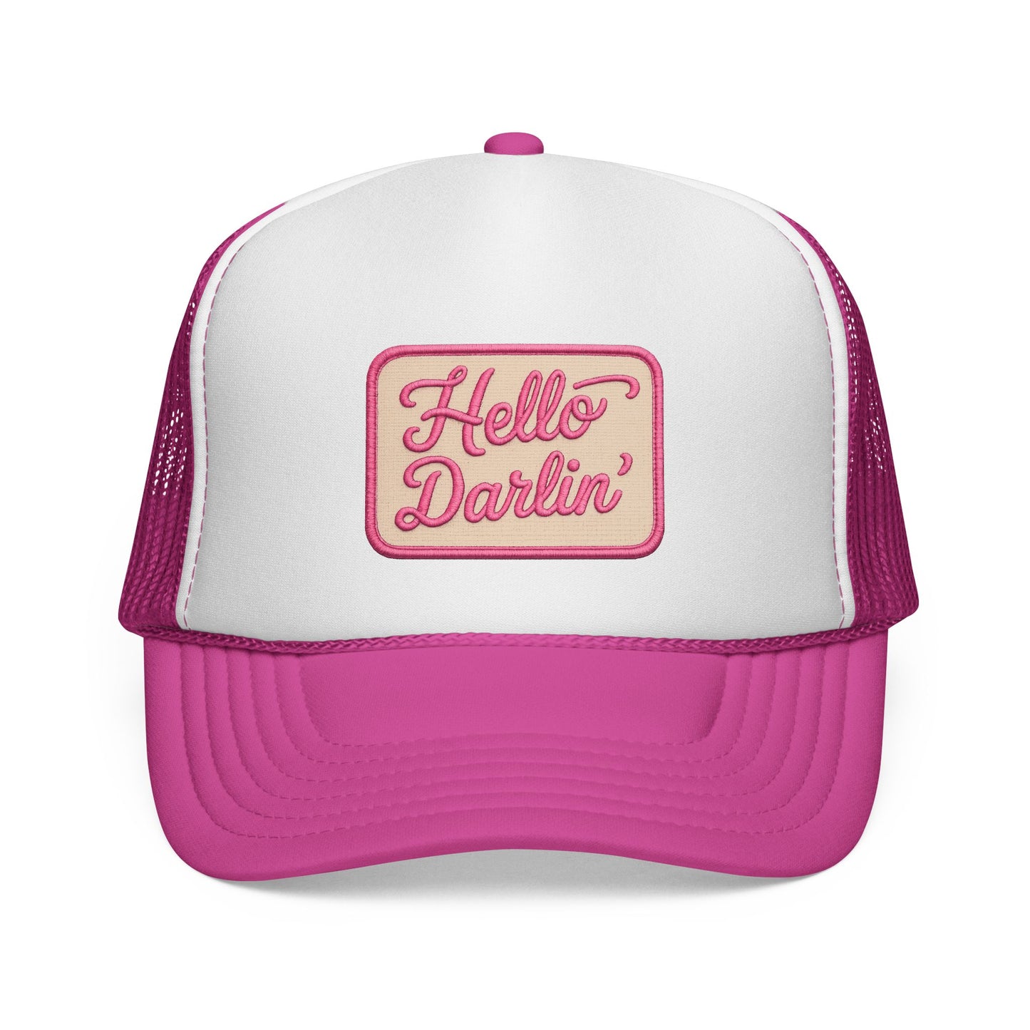 Hello Darlin' Trucker Hat - Retro Pink Script Patch Cap