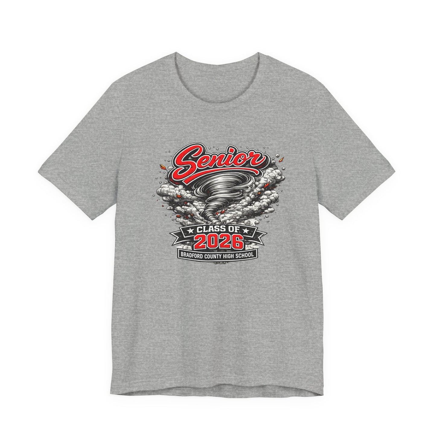 Senior Class of 2026 Tee — 'Senior' Tornado Design Bradford County High School Graduation Shirt