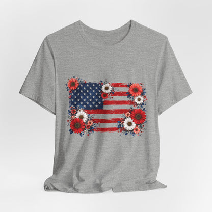 American Flag Floral T-Shirt — Patriotic 4th of July Tee