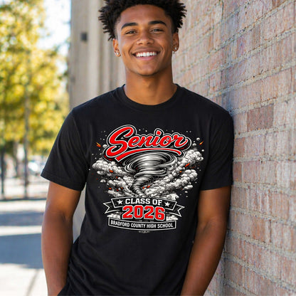 Senior Class of 2026 Tee — 'Senior' Tornado Design Bradford County High School Graduation Shirt