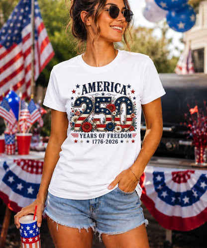 America 250 Years of Freedom Tee - 1776-2026 Patriotic Fourth of July Shirt