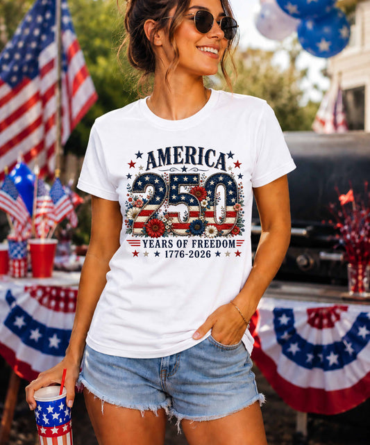 America 250 Years of Freedom Tee - 1776-2026 Patriotic Fourth of July Shirt