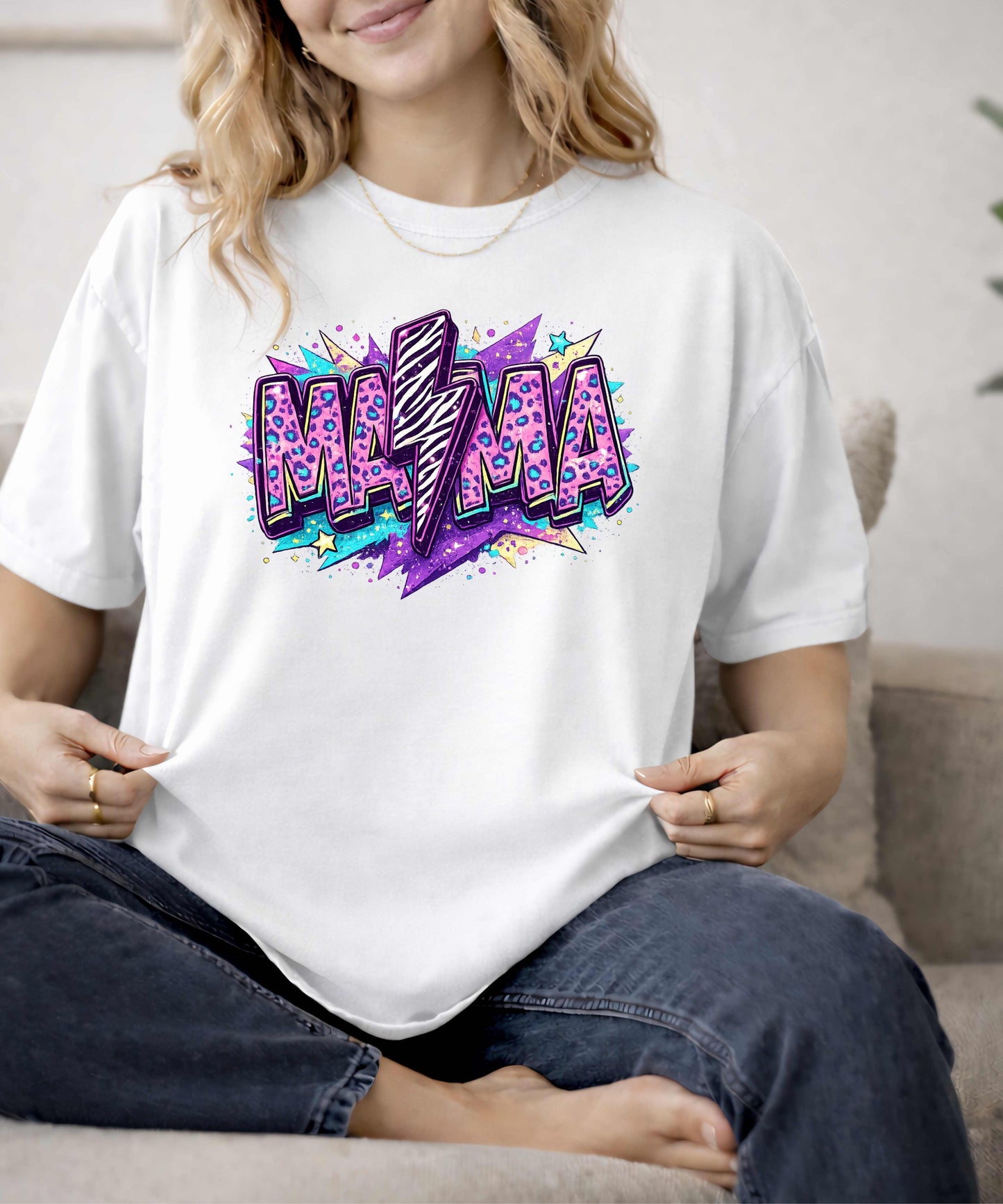 Mama Lightning Bolt T-Shirt — Colorful Graffiti Mom Graphic Tee