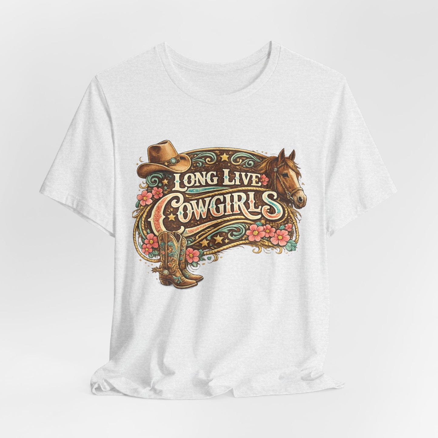Long Live Cowgirls Graphic Tee — Western Cowgirl Vintage Horse & Hat Design
