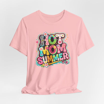Hot Mom Summer Retro Graphic Tee | Trendy Y2K Summer Shirt | Colorful Beach Vacation T-Shirt | Cute Boutique Mama Tee