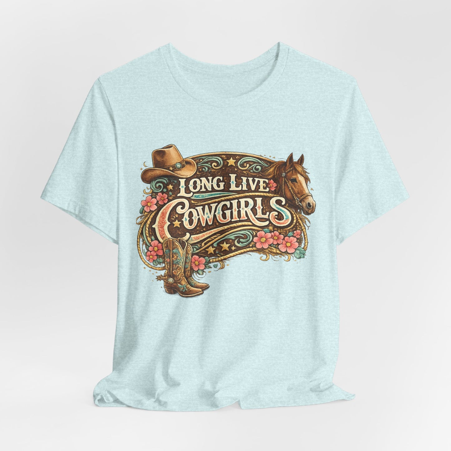 Long Live Cowgirls Graphic Tee — Western Cowgirl Vintage Horse & Hat Design