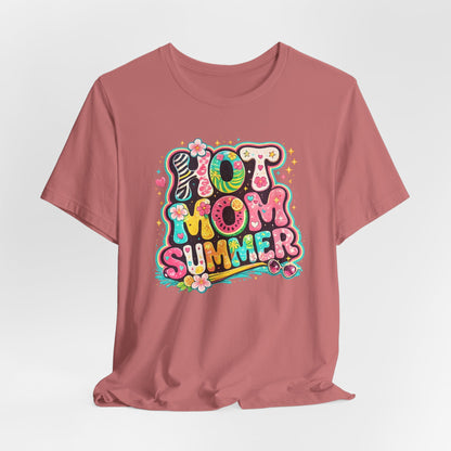 Hot Mom Summer Retro Graphic Tee | Trendy Y2K Summer Shirt | Colorful Beach Vacation T-Shirt | Cute Boutique Mama Tee
