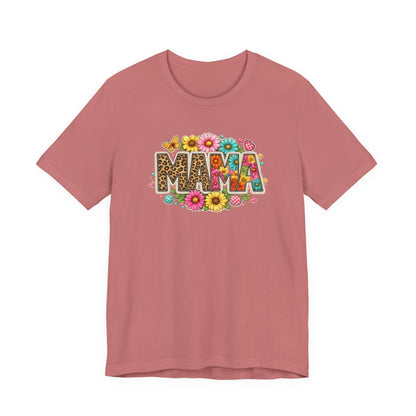 Mama Floral Leopard T-Shirt – Colorful 'MAMA' Graphic Tee