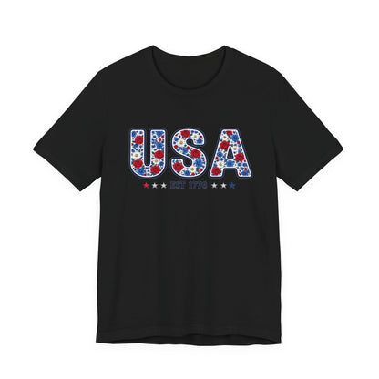 USA Floral Patriotic T-Shirt – EST 1776 Fourth of July Tee