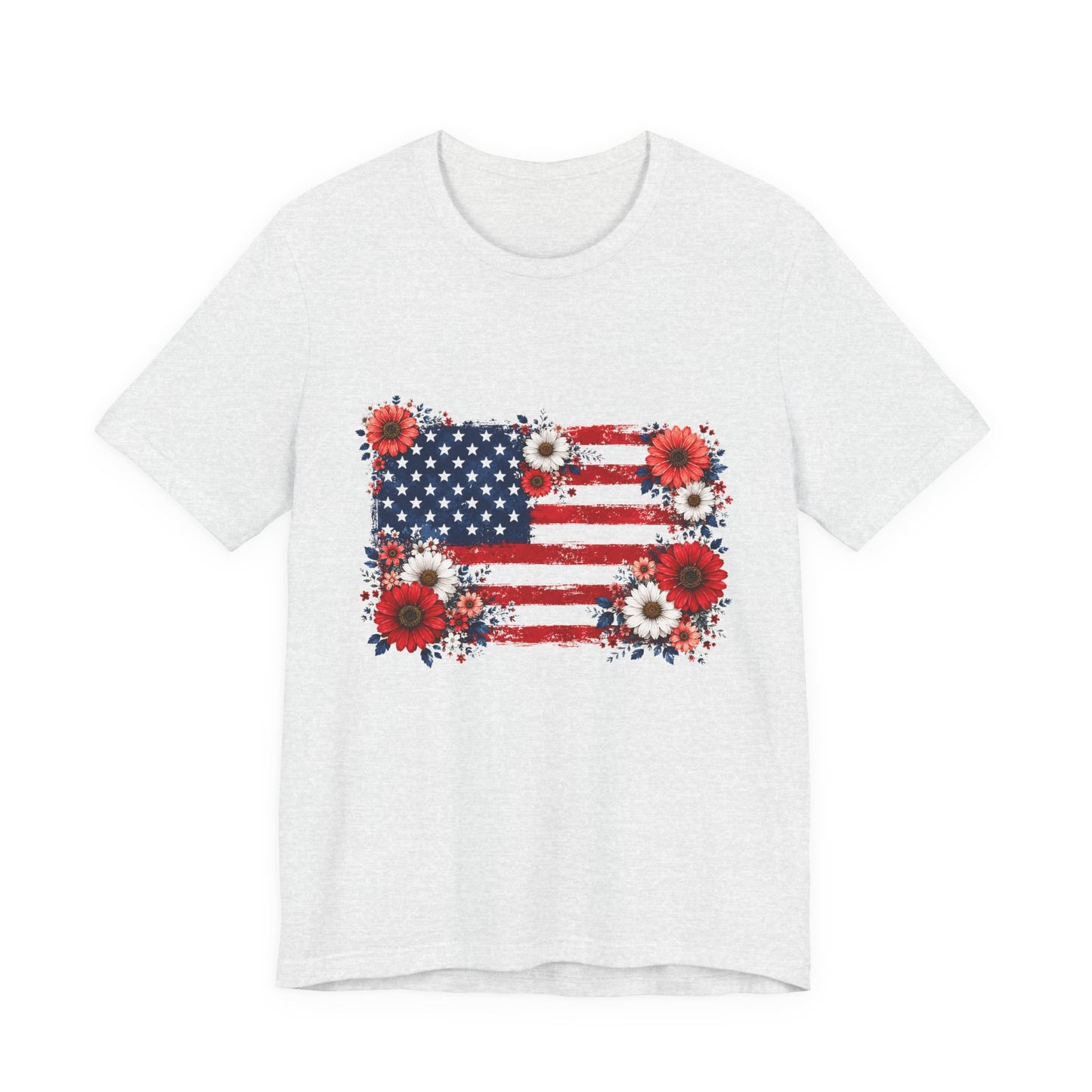 American Flag Floral T-Shirt — Patriotic 4th of July Tee