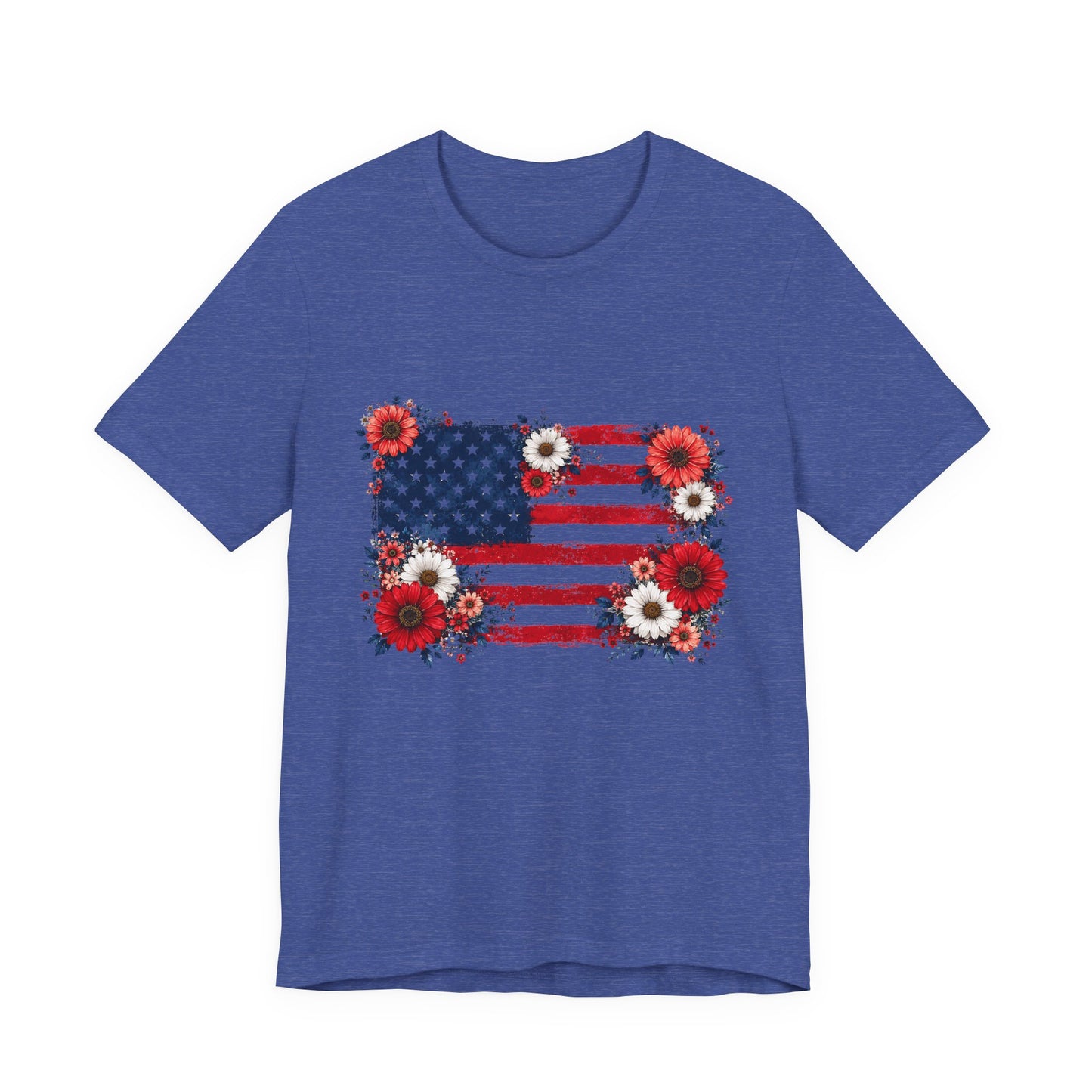 American Flag Floral T-Shirt — Patriotic 4th of July Tee