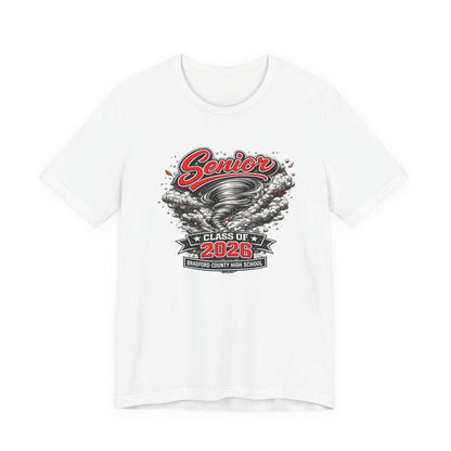Senior Class of 2026 Tee — 'Senior' Tornado Design Bradford County High School Graduation Shirt