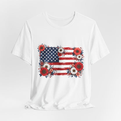 American Flag Floral T-Shirt — Patriotic 4th of July Tee