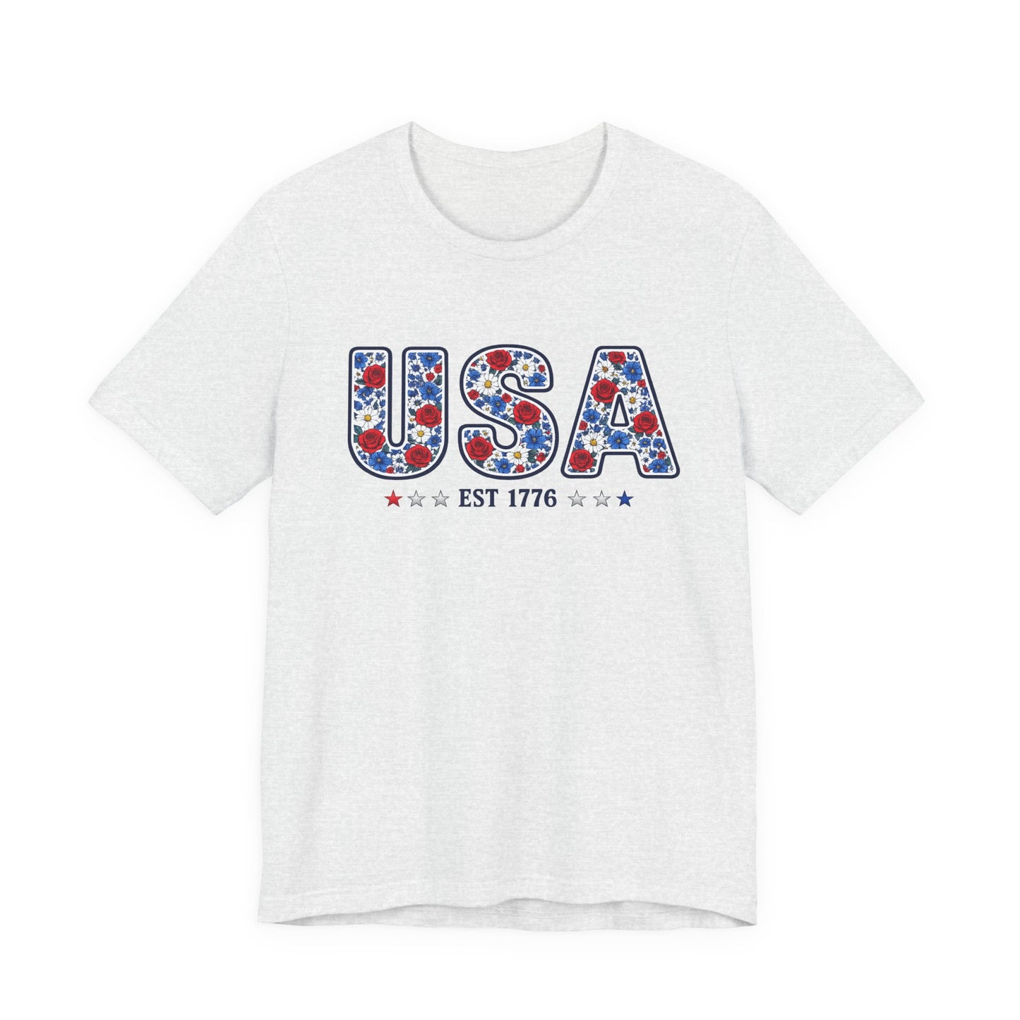 USA Floral Patriotic T-Shirt – EST 1776 Fourth of July Tee