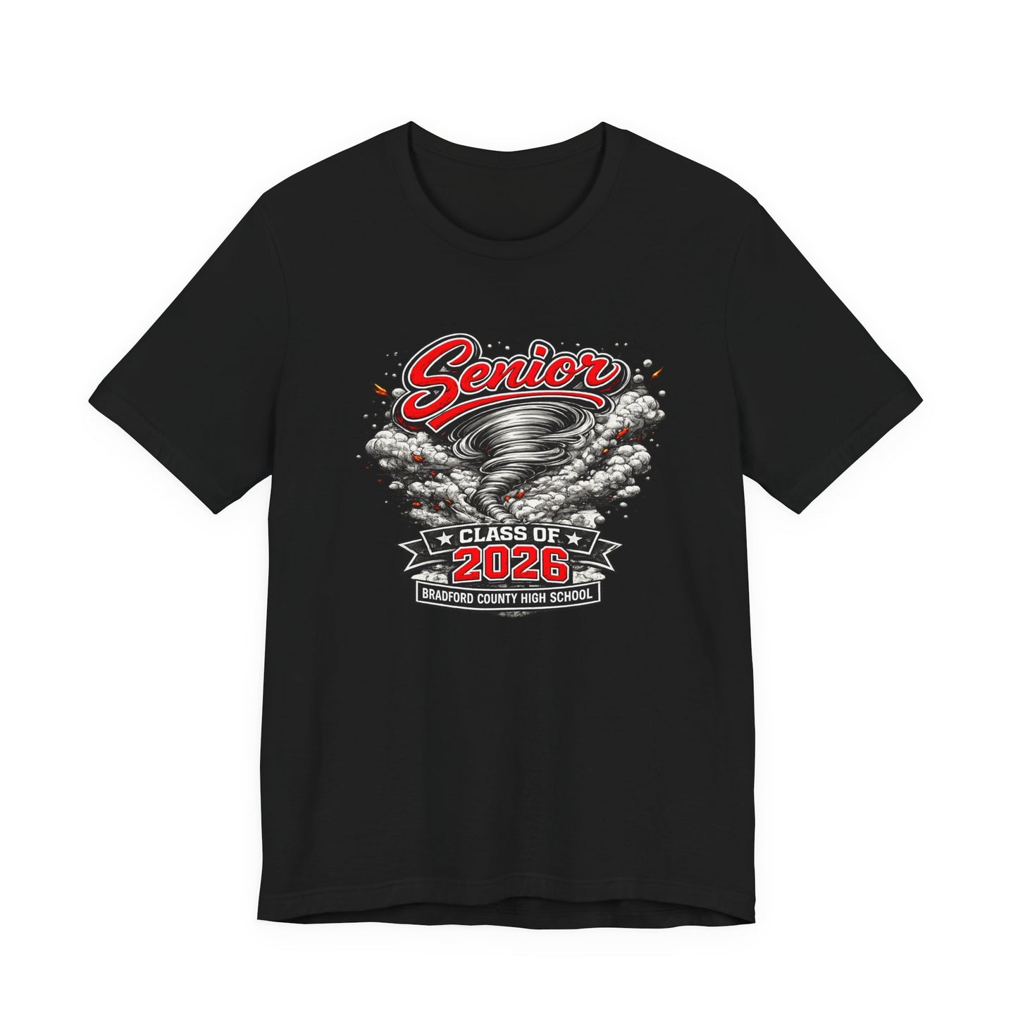 Senior Class of 2026 Tee — 'Senior' Tornado Design Bradford County High School Graduation Shirt