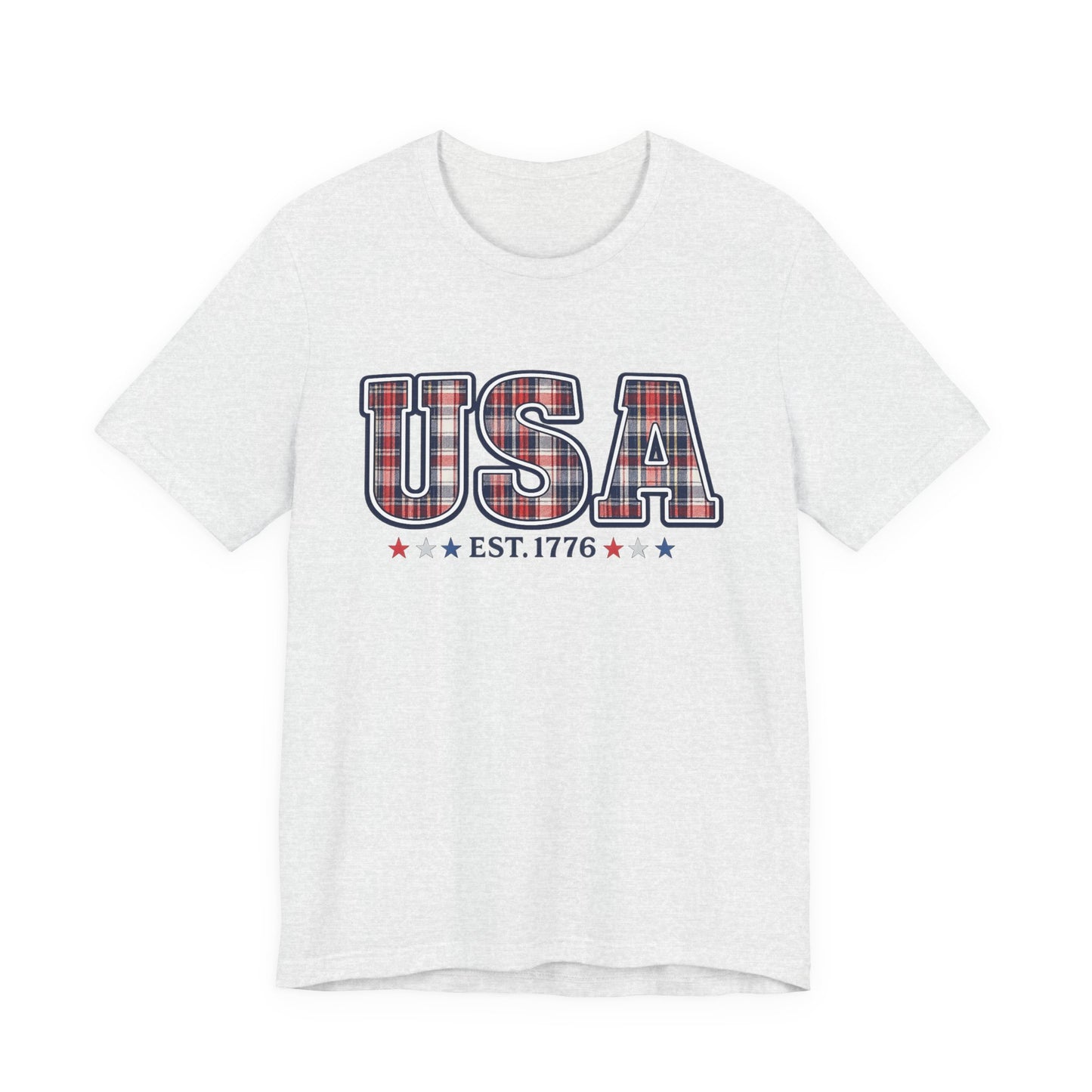 USA Plaid Tee – "USA Est. 1776" Patriotic T-Shirt