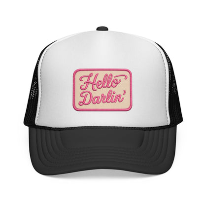 Hello Darlin' Trucker Hat - Retro Pink Script Patch Cap