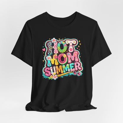 Hot Mom Summer Retro Graphic Tee | Trendy Y2K Summer Shirt | Colorful Beach Vacation T-Shirt | Cute Boutique Mama Tee
