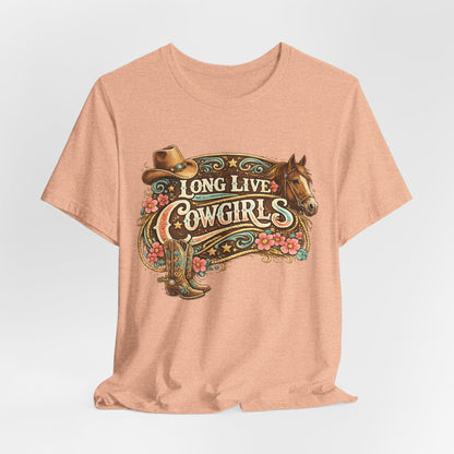 Long Live Cowgirls Graphic Tee — Western Cowgirl Vintage Horse & Hat Design