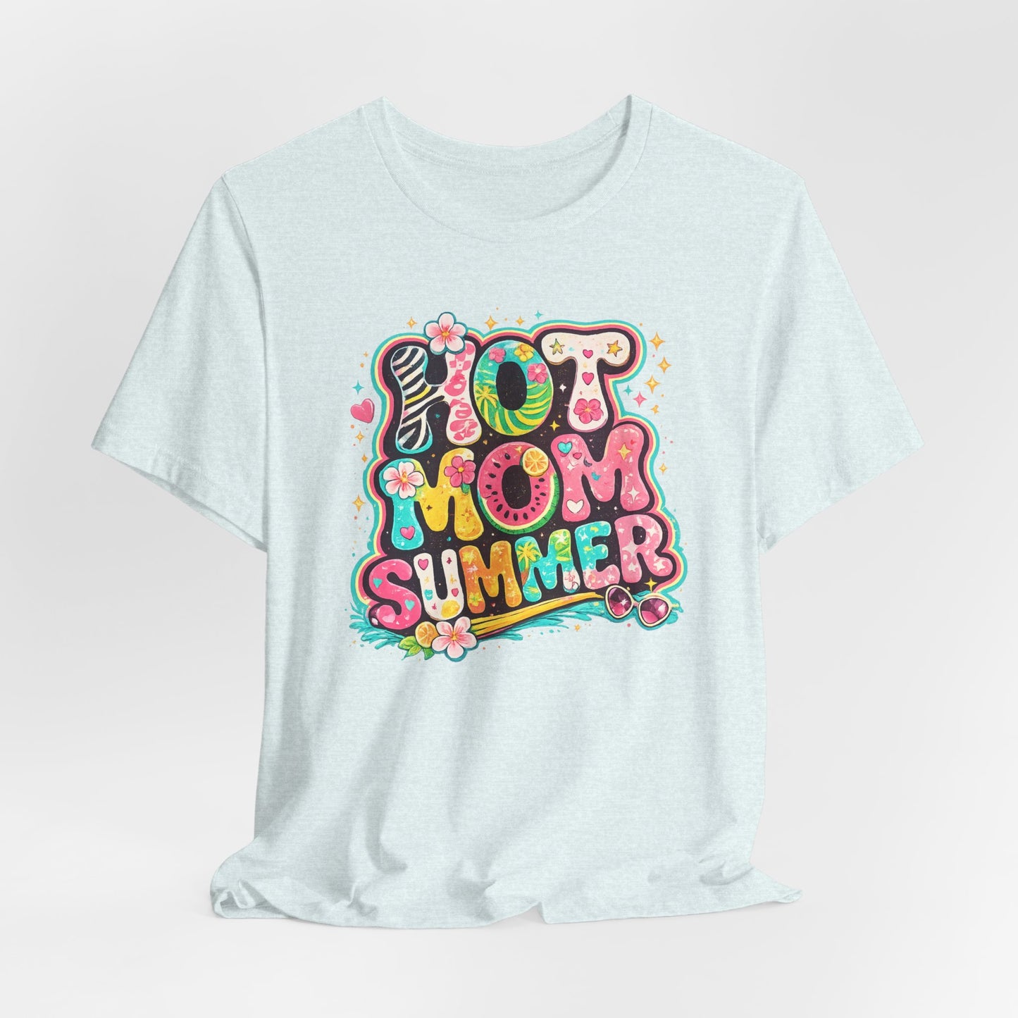 Hot Mom Summer Retro Graphic Tee | Trendy Y2K Summer Shirt | Colorful Beach Vacation T-Shirt | Cute Boutique Mama Tee