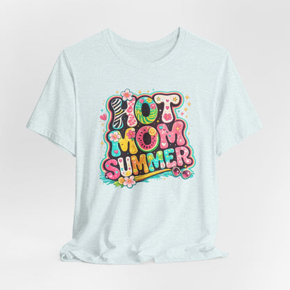 Hot Mom Summer Retro Graphic Tee | Trendy Y2K Summer Shirt | Colorful Beach Vacation T-Shirt | Cute Boutique Mama Tee