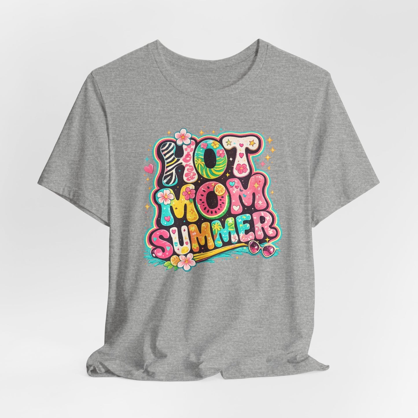 Hot Mom Summer Retro Graphic Tee | Trendy Y2K Summer Shirt | Colorful Beach Vacation T-Shirt | Cute Boutique Mama Tee