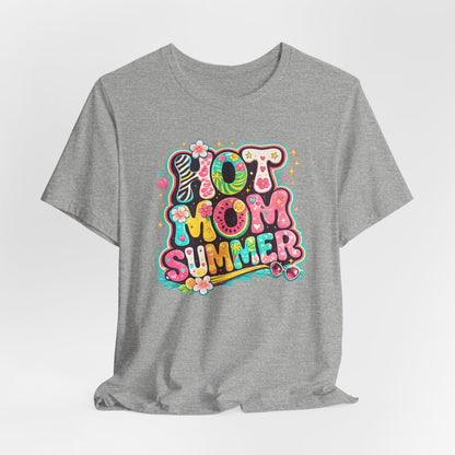 Hot Mom Summer Retro Graphic Tee | Trendy Y2K Summer Shirt | Colorful Beach Vacation T-Shirt | Cute Boutique Mama Tee
