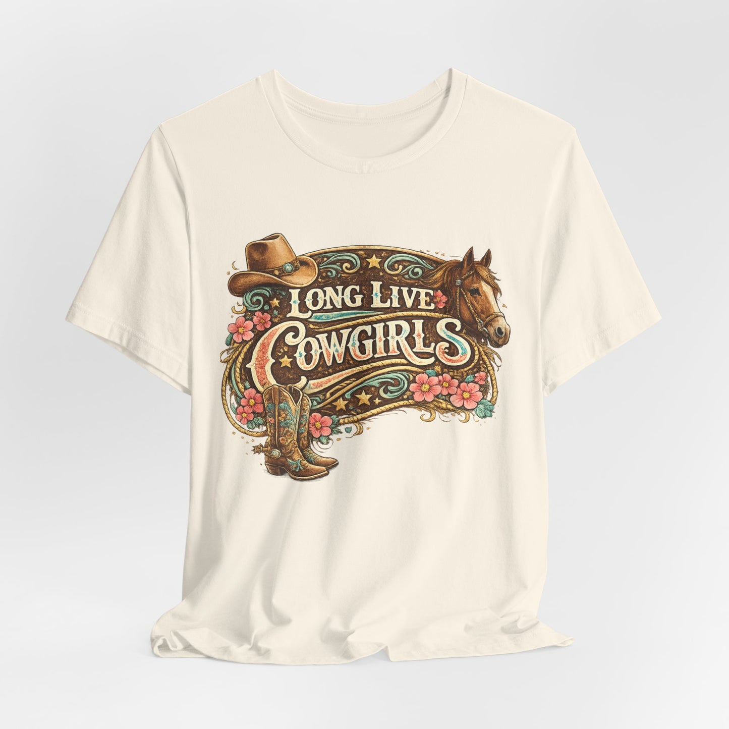 Long Live Cowgirls Graphic Tee — Western Cowgirl Vintage Horse & Hat Design